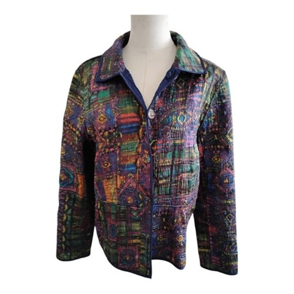 Chico's Jackets & Blazers - Chicos Navy/Abstract Print Reversible Quilted Jacket Size Medium